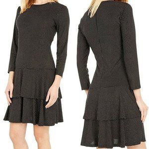 Michael Kors Dress Womens XL Black Gold Dots Double Tier LBD Cocktail